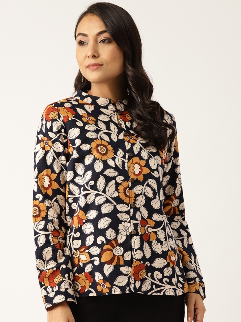 

Shae by SASSAFRAS Women Navy & White Printed Ethnic Jacket, Navy blue