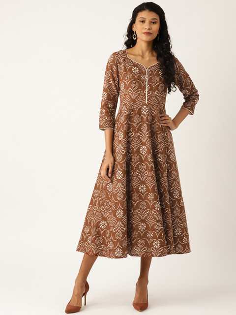 

Shae by SASSAFRAS Women Brown & White Printed A-Line Dress