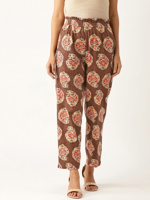 

Shae by SASSAFRAS Women Brown & Off-White Tapered Fit Printed Trousers