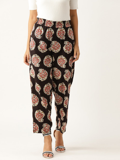 

Shae by SASSAFRAS Women Black & Red Tapered Fit Printed Parallel Trousers