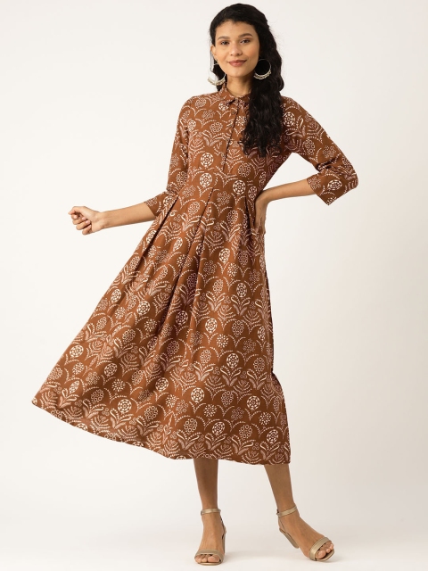 

Shae by SASSAFRAS Women Brown & Off-White Printed Shirt Dress