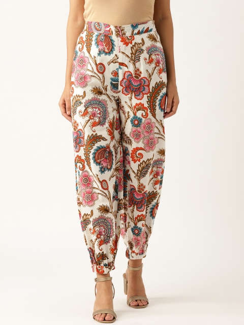 

Shae by SASSAFRAS Women Off-White & Pink Regular Fit Ethnic Printed Harem Pants