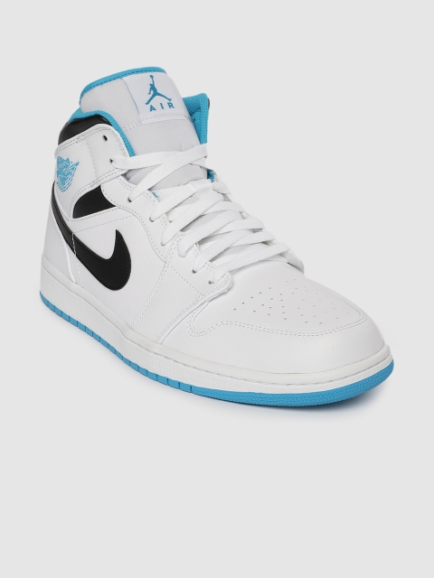 

Nike Men White Leather AIR JORDAN 1 Mid-Top Basketball Shoes