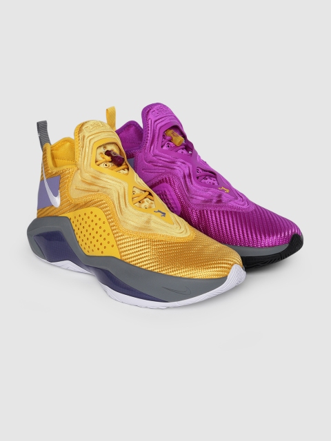 

Nike Men Purple & Yellow LEBRON SOLDIER 14 Mid-Top Basketball Shoes