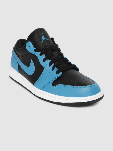 

Nike Men Blue & Black Leather AIR JORDAN 1 LOW Basketball Shoes