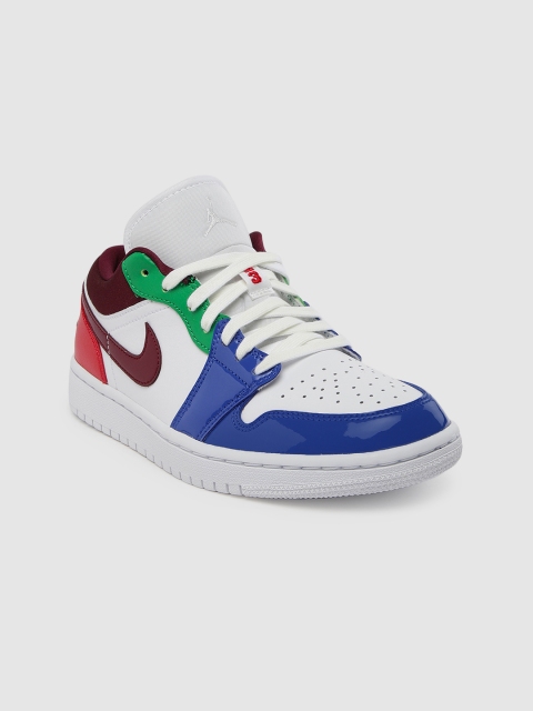 

Nike Women White & Blue AIR JORDAN 1 LOW SE Colourblocked Leather Basketball Shoes