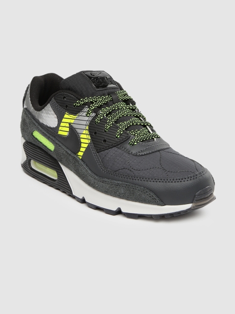 

Nike Men Charcoal Grey AIR MAX 90 3M Leather Sneakers