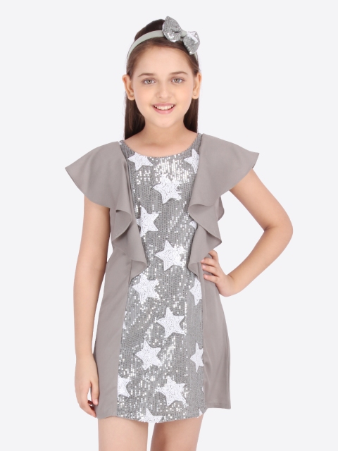 

CUTECUMBER Girls Grey Embellished Sheath Dress