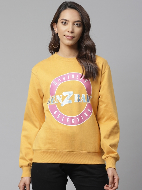 

VividArtsy Women Mustard Yellow & Pink Printed Sweatshirt