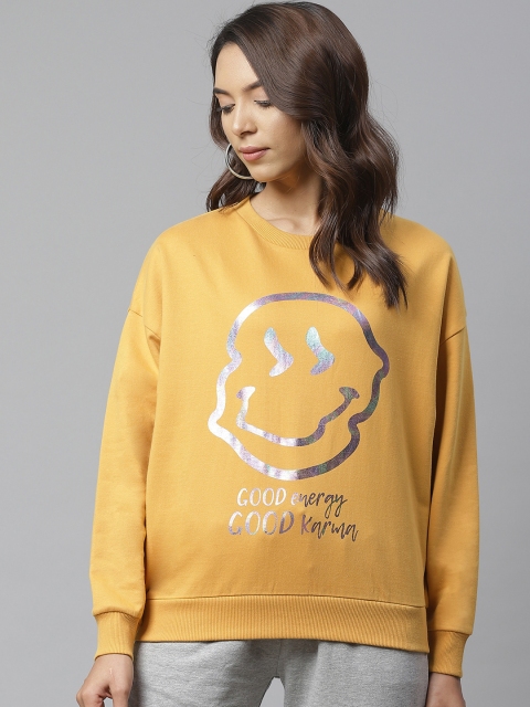 

VividArtsy Women Mustard Yellow & Silver Printed Sweatshirt