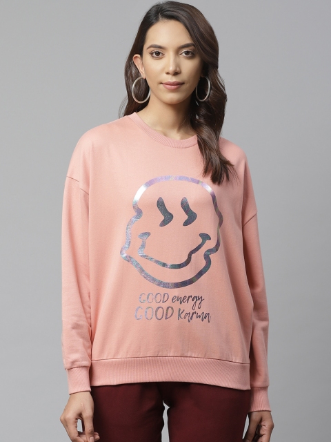 

VividArtsy Women Peach-Coloured & Silver Printed Sweatshirt