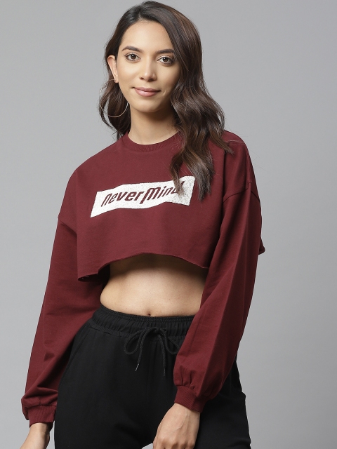 

VividArtsy Women Maroon & White Printed Crop Sweatshirt