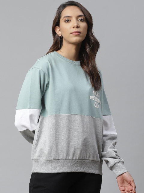 

VividArtsy Women Green & Grey Melange Colourblocked Sweatshirt