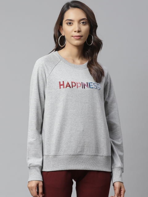 

VividArtsy Women Grey Melange Embroidered Detail Sweatshirt