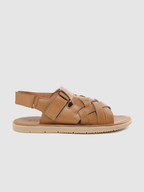 

Mast & Harbour Men Tan Brown Basket Weave Patterned Comfort Sandals