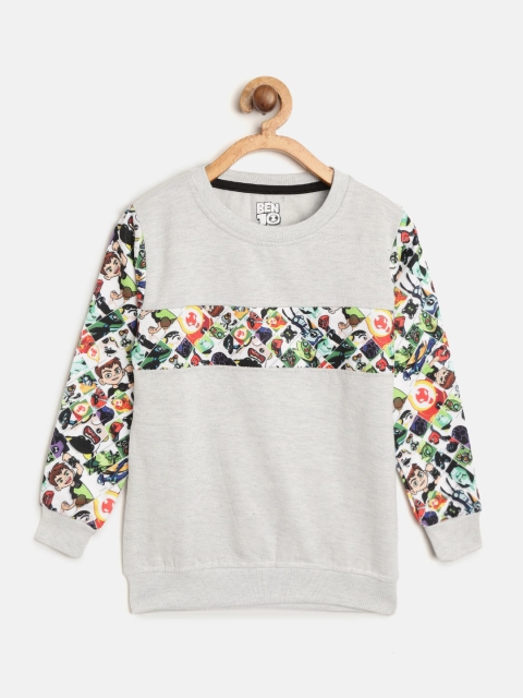 

Eteenz Boys Grey Melange & Green Ben 10 Printed Sweatshirt