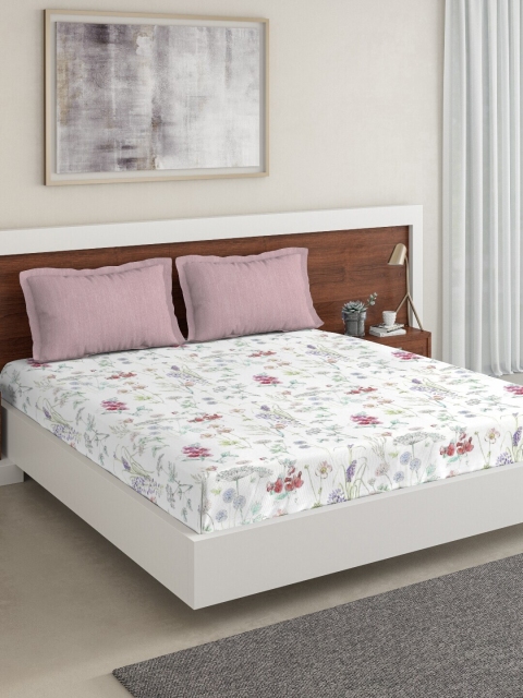 

DDecor Pink & White Floral 150 TC Cotton 1 King Bedsheet with 2 Pillow Covers