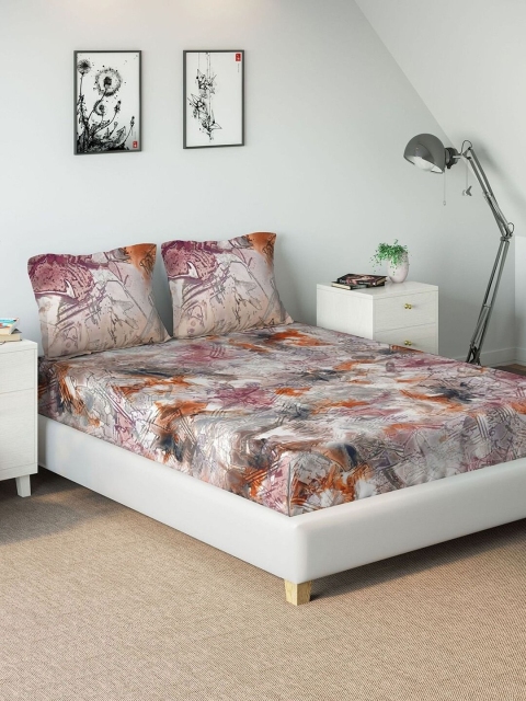 

DDecor Orange & Grey Abstract 144 TC Cotton 1 King Bedsheet with 2 Pillow Covers