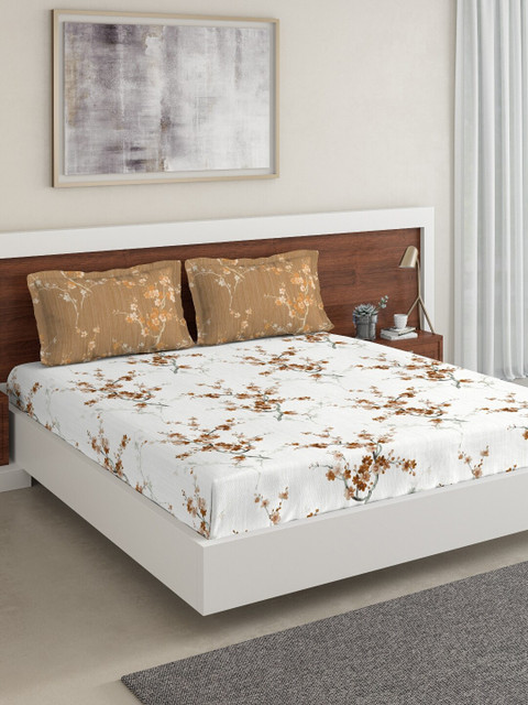 

DDecor Brown & White Floral 144 TC Cotton 1 Queen Bedsheet with 2 Pillow Covers
