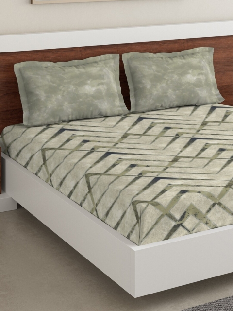

DDecor Green Abstract 150 TC Cotton 1 King Bedsheet with 2 Pillow Covers