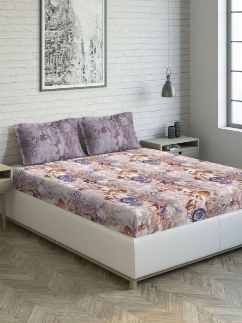 

DDecor Purple Floral 144 TC Cotton 1 King Bedsheet with 2 Pillow Covers