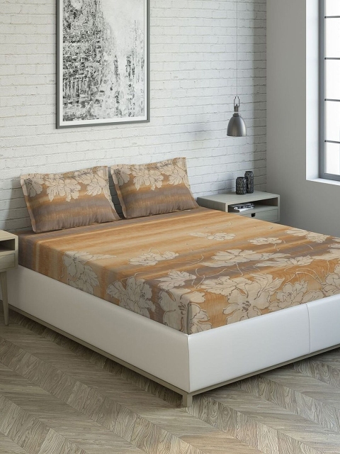 

DDecor Beige & Grey Floral 144 TC Cotton 1 King Bedsheet with 2 Pillow Covers
