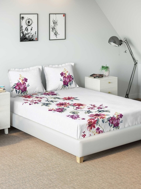 

DDecor Pink & White Floral 150 TC Cotton 1 King Bedsheet with 2 Pillow Covers
