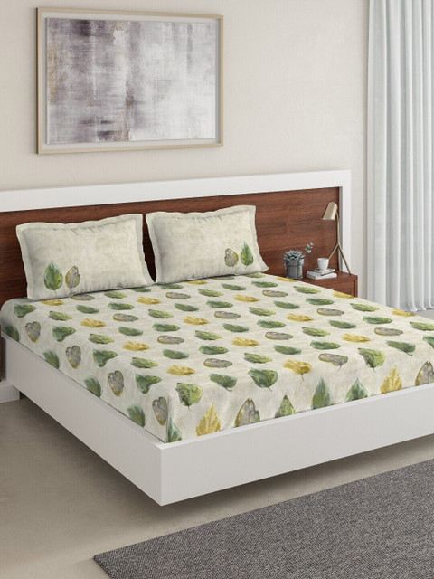 

DDecor Green Floral 150 TC Cotton 1 King Bedsheet with 2 Pillow Covers