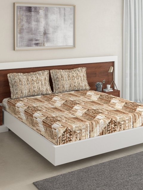 

DDecor Brown Abstract 144 TC Cotton 1 Queen Bedsheet with 2 Pillow Covers