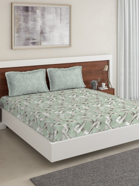 

DDecor Green Abstract 150 TC Cotton 1 King Bedsheet with 2 Pillow Covers