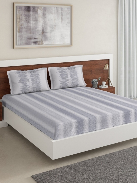 

DDecor Grey Striped 144 TC Cotton 1 Queen Bedsheet with 2 Pillow Covers