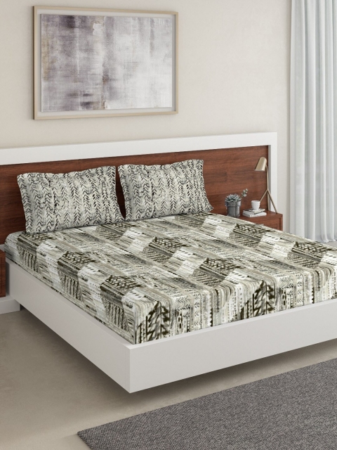 

DDecor Grey Abstract 144 TC Cotton 1 Queen Bedsheet with 2 Pillow Covers