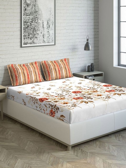 

DDecor Off-White & Red Floral 144 TC Cotton 1 King Bedsheet with 2 Pillow Covers