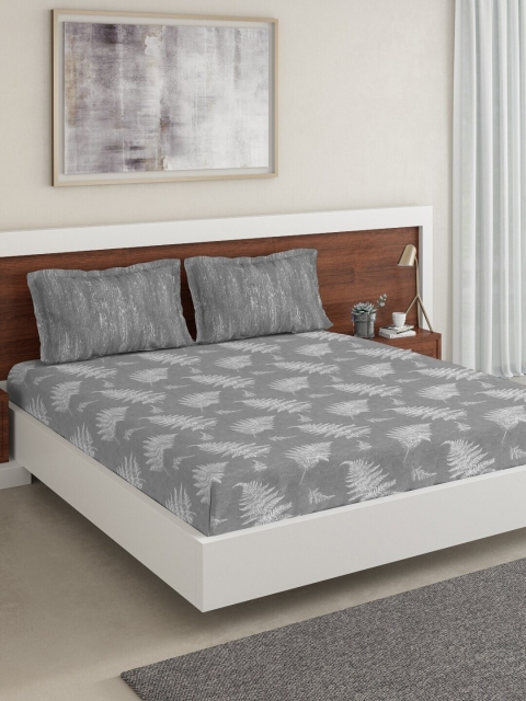 

DDecor Grey Floral 144 TC Cotton 1 Queen Bedsheet with 2 Pillow Covers