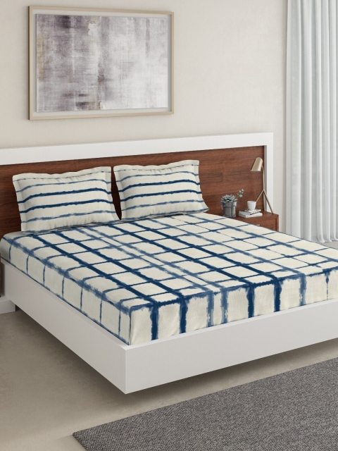 

DDecor Blue & White Geometric 150 TC Cotton 1 King Bedsheet with 2 Pillow Covers