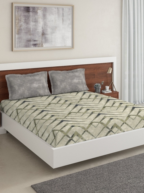 

DDecor Grey & Green Geometric 150 TC Cotton 1 King Bedsheet with 2 Pillow Covers