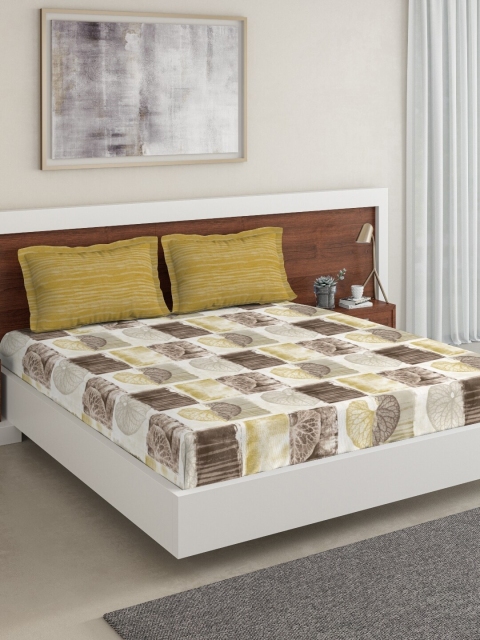 

DDecor Brown & Beige Geometric 150 TC Cotton 1 King Bedsheet with 2 Pillow Covers