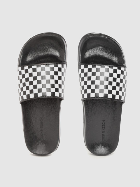 

Kook N Keech Men Black & White Checked Sliders