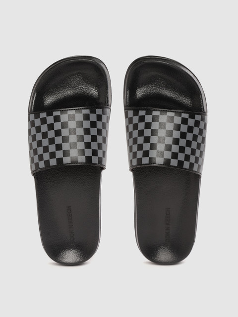 

Kook N Keech Men Black & Grey Checked Sliders