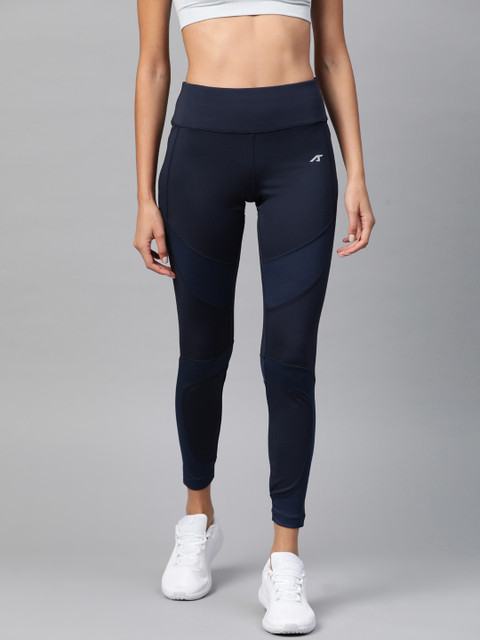 

Alcis Women Navy Blue Solid Tights with Mesh Panels