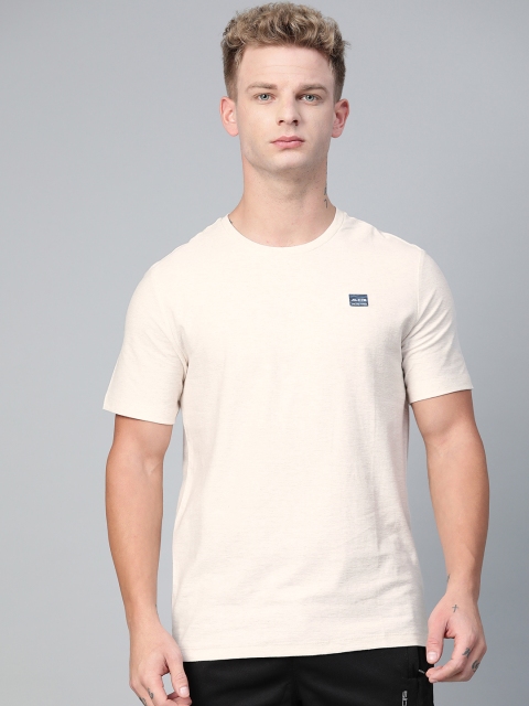 

Alcis Men Off-White Solid Round Neck Slim Fit Sports T-shirt
