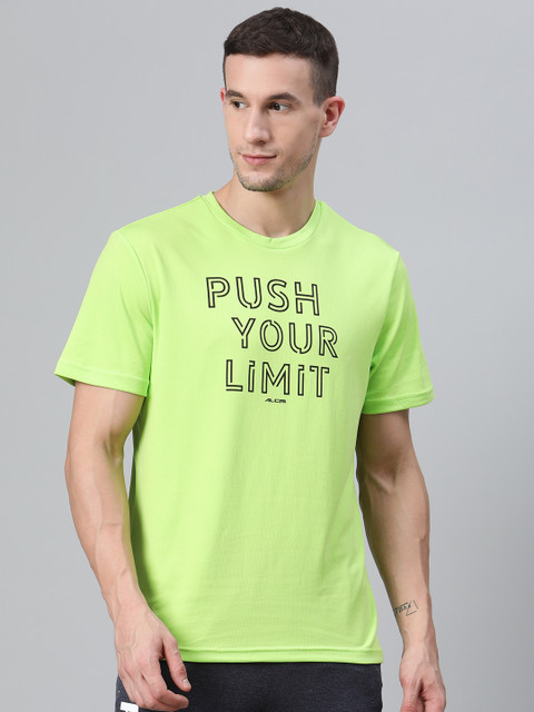 

Alcis Men Fluorescent Green & Black Printed Round Neck Sports T-shirt