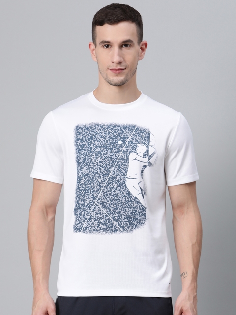 

Alcis Men White & Navy Blue Printed Round Neck Badminton T-shirt