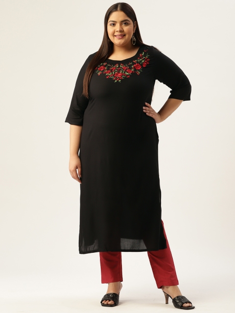 

Amydus Women Black Embroidered Straight Kurta
