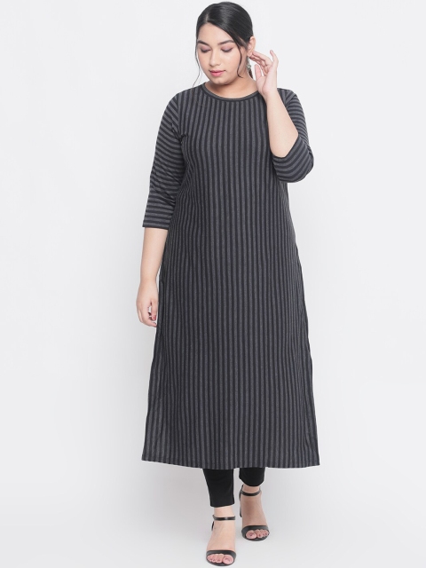 

Amydus Women Black Striped A-Line Kurta