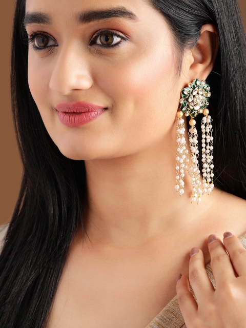 

Rubans Gold-Plated & Green Drop Earrings