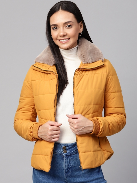 

Fort Collins Women Mustard Yellow Solid Lightweight Padded Jacket