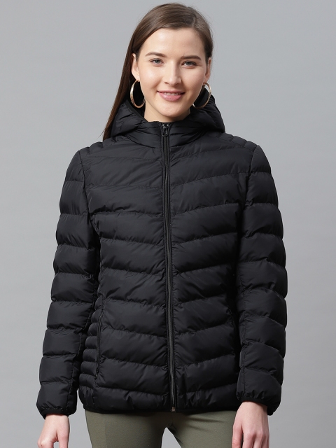 

Fort Collins Women Black Solid Lightweight Puffer Jacket with Detachable Hood