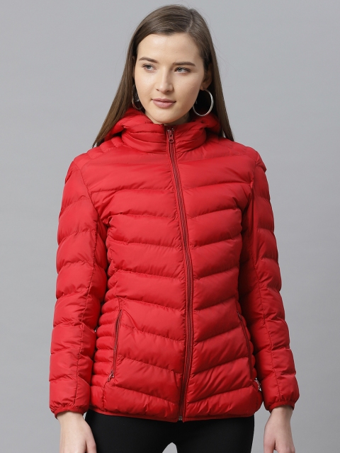 

Fort Collins Women Red Solid Lightweight Puffer Jacket with Detachable Hood