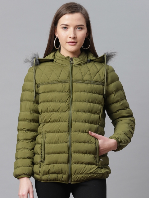 

Fort Collins Women Olive Green Solid Lightweight Parka Jacket with Detachable Hood